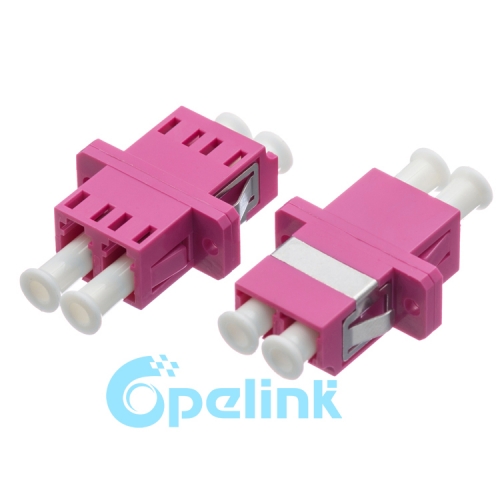 LC-LC plástico Duplex multimodo OM4 adaptador de fibra óptica con brida