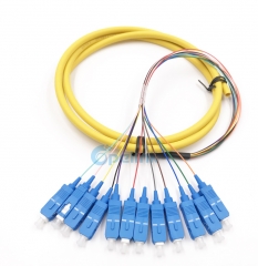 SC/PC Distribución de fibra óptica Pigtail, SM 9/125 Fanout 0,9mm fibra óptica Pigtail