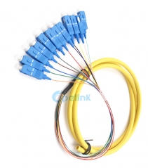 SC/PC Distribución de fibra óptica Pigtail, SM 9/125 Fanout 0,9mm fibra óptica Pigtail