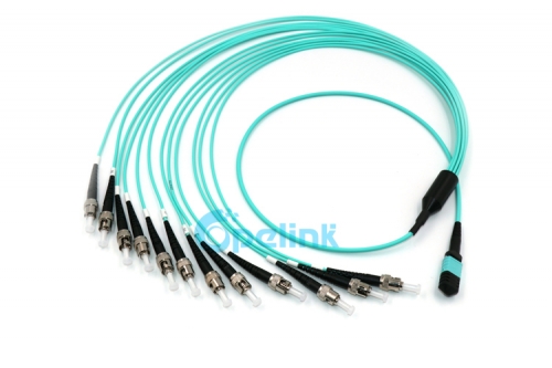 12-fibra MTP/MPO-ST Om3 Cable de fibra redonda Fanout 2,0mm fibra óptica Patchcord/jumper