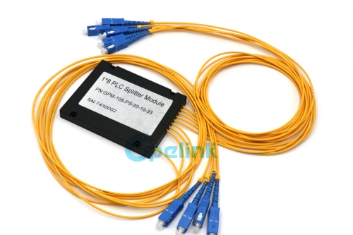 1x8 fibra divisor, SC/PC plástico ABS caja fibra óptica PLC divisor