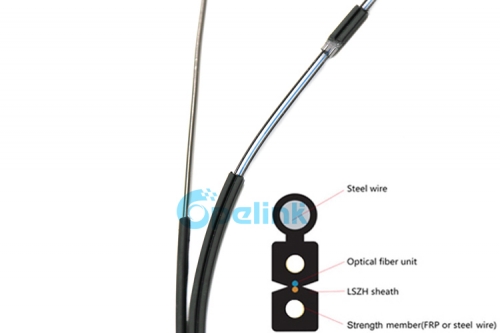 Cable de gota de fibra autoportante FTTH, Figura 8 Cable de fibra óptica de gota de tipo de acero de cadena, miembro de resistencia de Metal, Gjyxch/GJYXFCH Cable de fibra óptica negro LSZH / PVC vaina