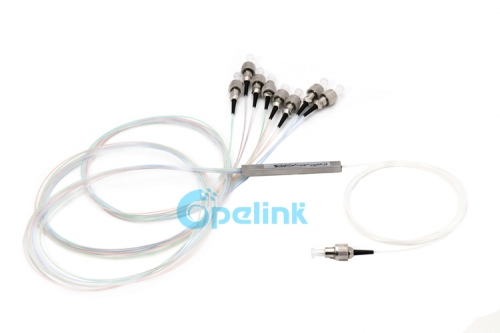 1x8 Mini divisor de fibra sin bloqueo, FC/PC 0,9mm divisor de fibra óptica PLC