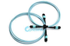 Puente OM3 MPO, cordón de remiendo de fibra óptica MPO de 12 fibras