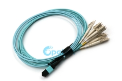 Cable de conexión de fibra óptica OM3 MPO-LC, cable de arnés MPO de 12 fibras, uso para centro de datos de alta densidad MPO a cable de conexión LC