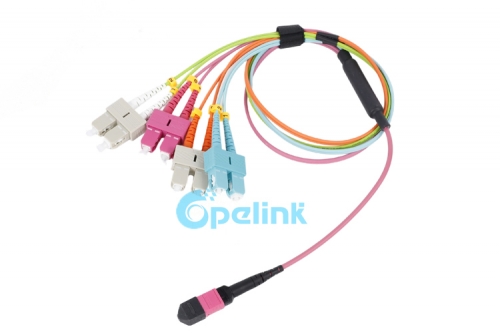 OM4 MPO-SC Fiber Branch Patchcord 8 núcleos: cable de ruptura de fibra óptica de alta densidad para centros de datos